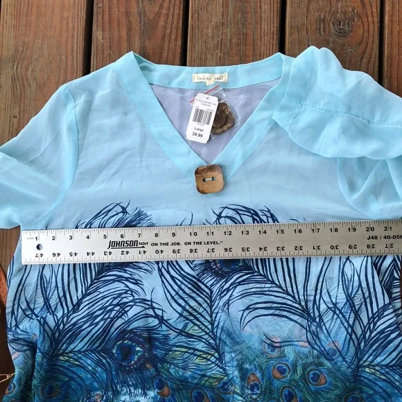 NWT Peacock Blue Sheer Tunic-Large - Picture 5 of 5